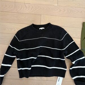 Z Supply Black and White Striped Crew Neck Sweater